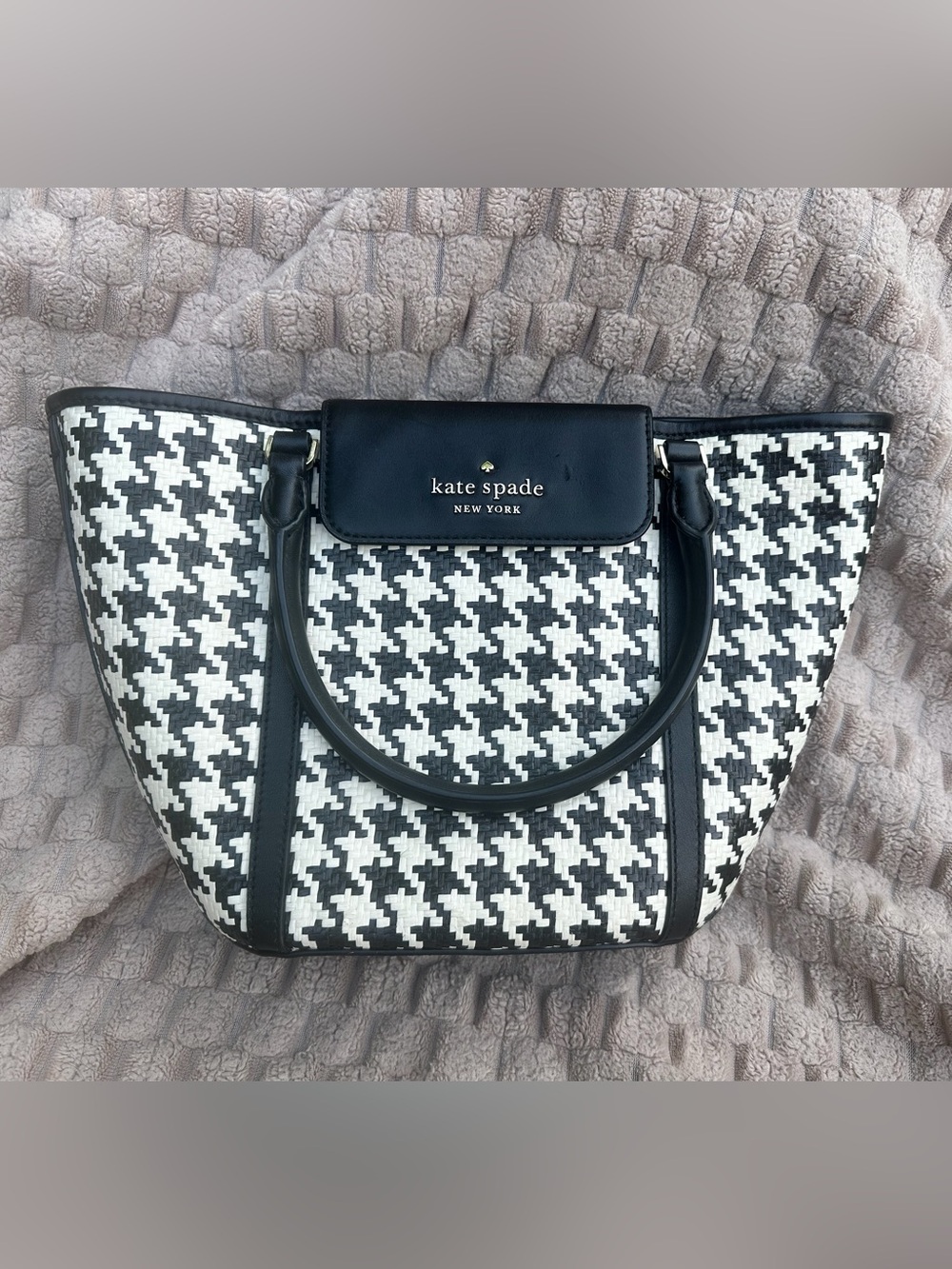 kate spade Black and White Houndstooth Leather-Trim Tote